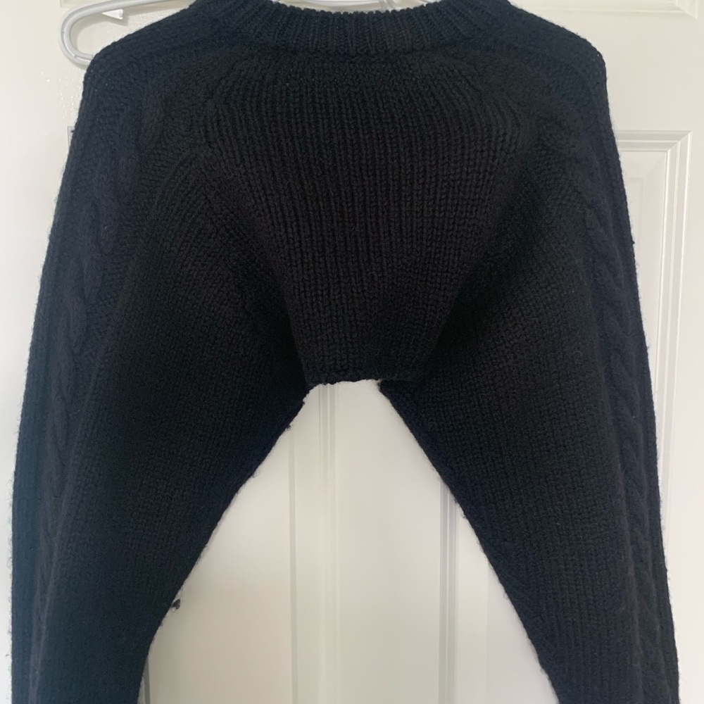 Elegant Black Cable wool Knit Women's sweater bolero- the open project